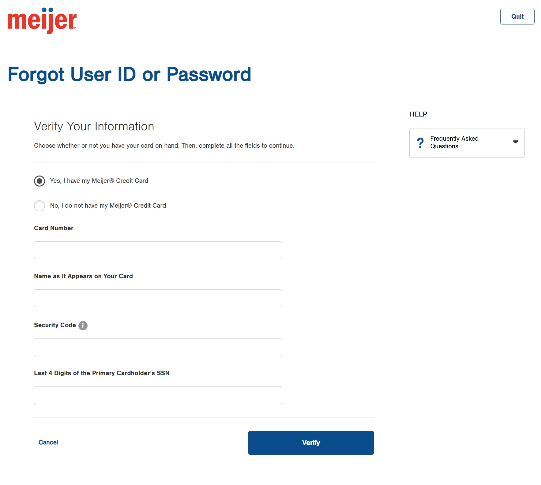 Meijer credit card forgot password